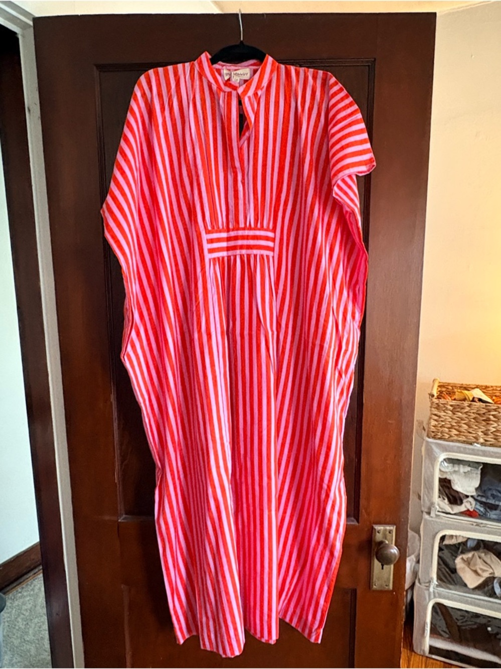 NWT INK & ALLOY Red & Pink Vertical-Strip Kaftan
